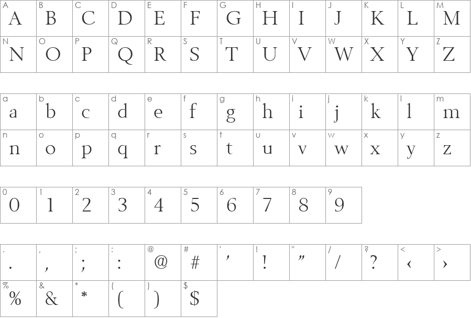 Belfast-Serial-Light font character map preview