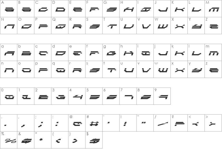Taskforce Laser Italic font character map preview