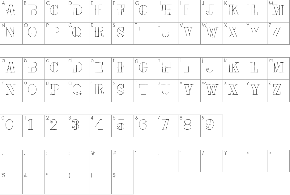 Tat Style font character map preview
