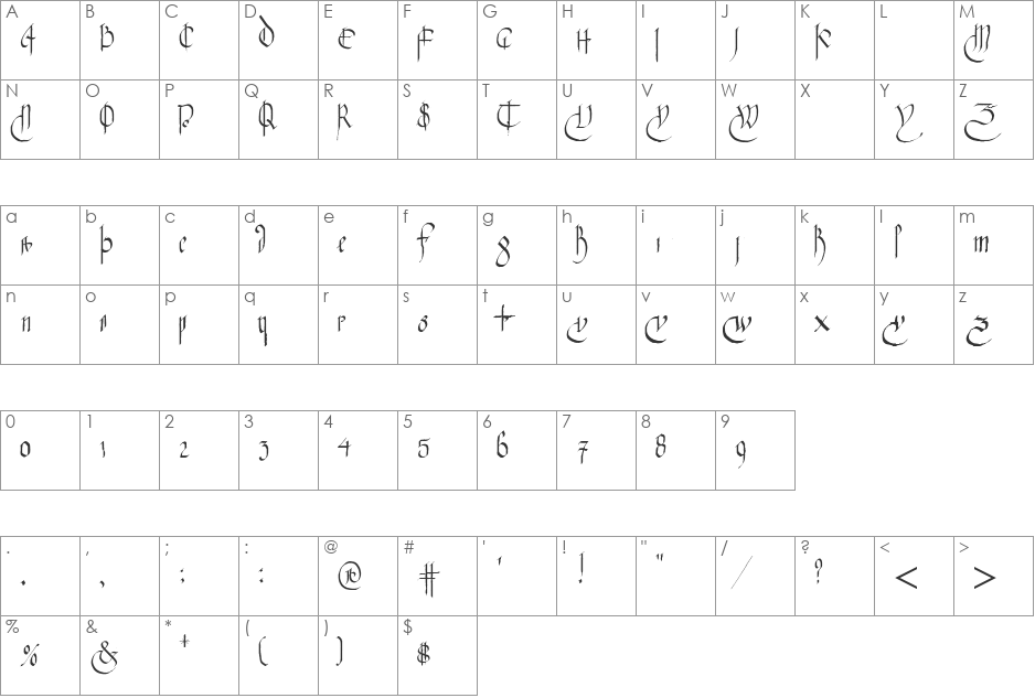 Tate Divine font character map preview