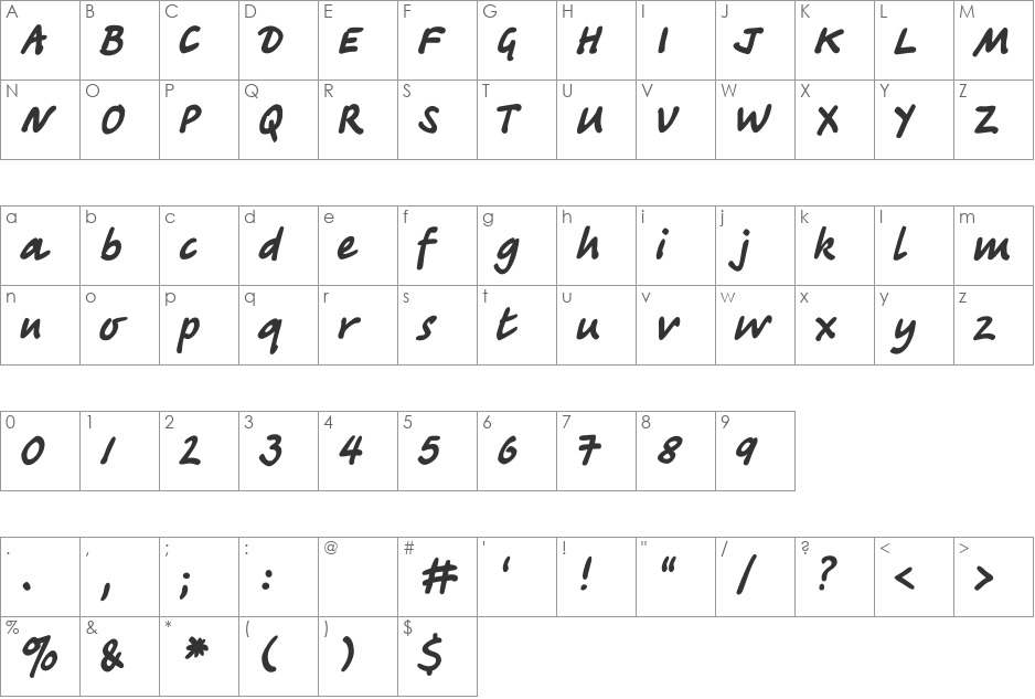 TatianaC font character map preview