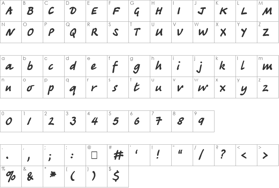 TatianaCTT font character map preview