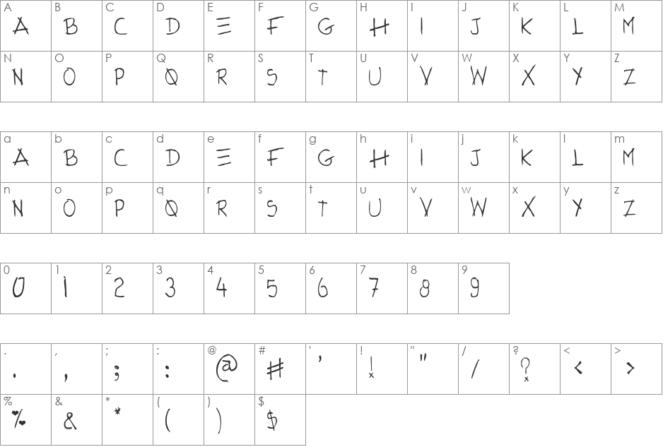 Tatida font character map preview