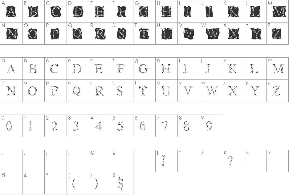 Tatoo font character map preview