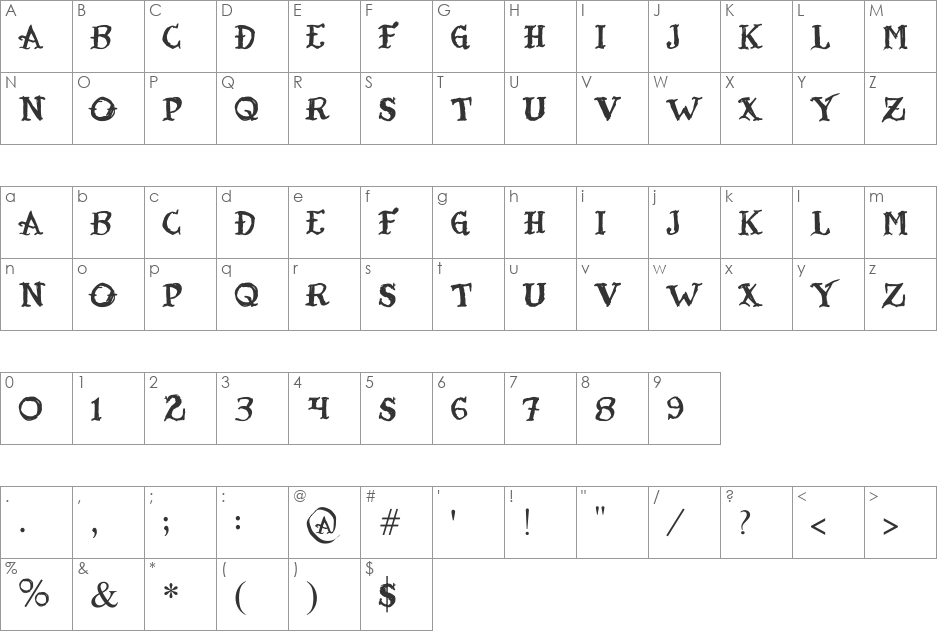 Tatoo Sailor font character map preview