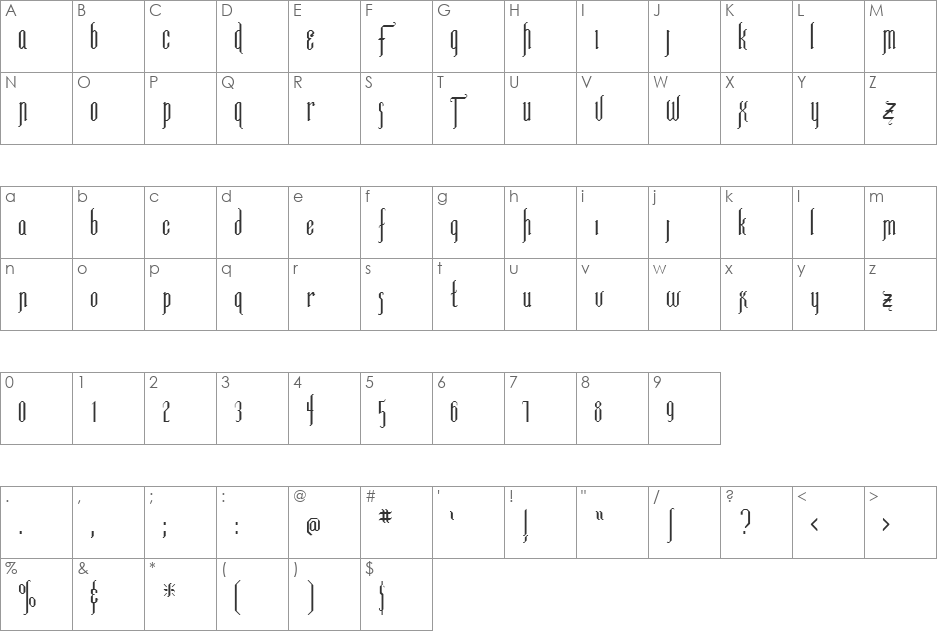 BELGIAN font character map preview