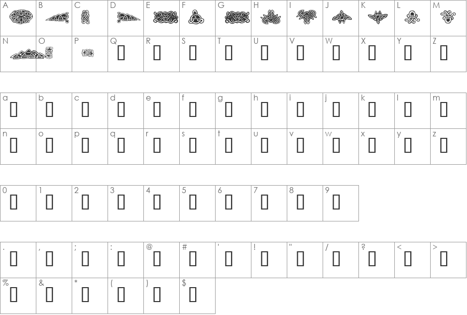 Tattoo No1 font character map preview
