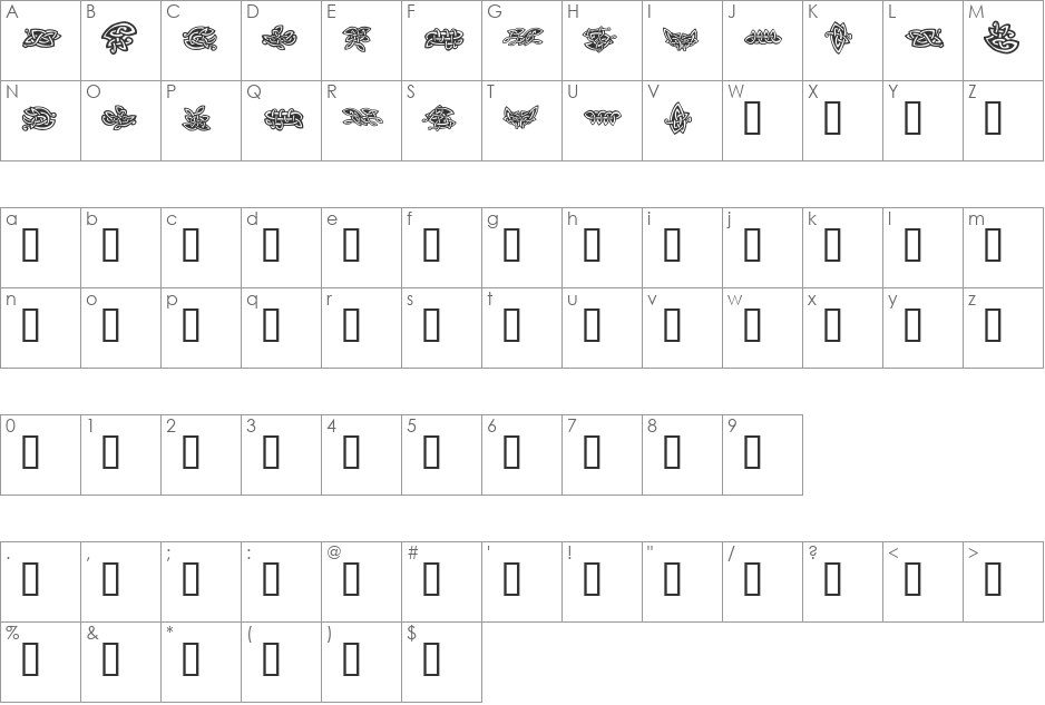 Tattoo No2 font character map preview