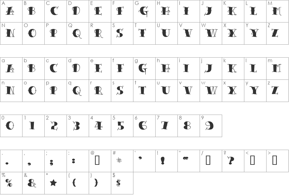 TattooLetteringOpen font character map preview