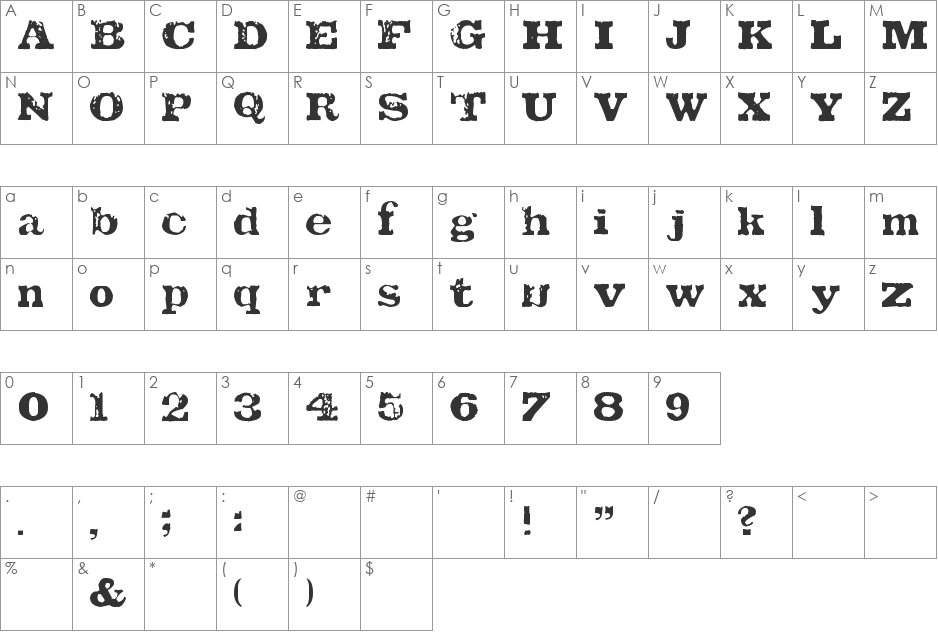 TATU font character map preview