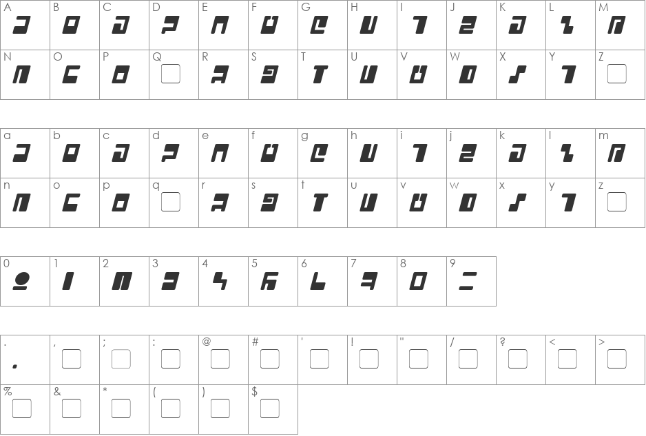 Tau font character map preview