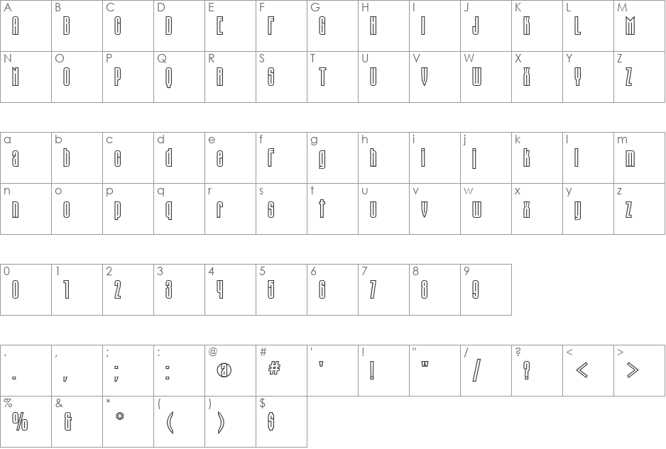 TauernC font character map preview