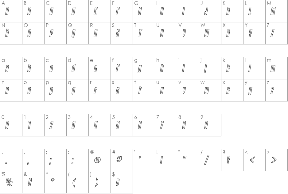 TauernCTT font character map preview