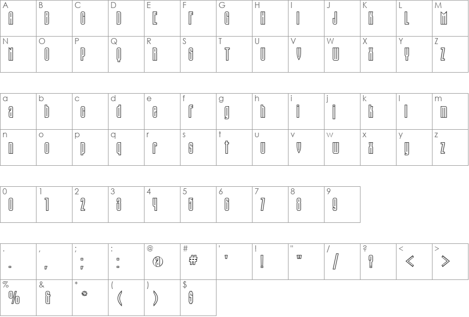 TauernCTT font character map preview