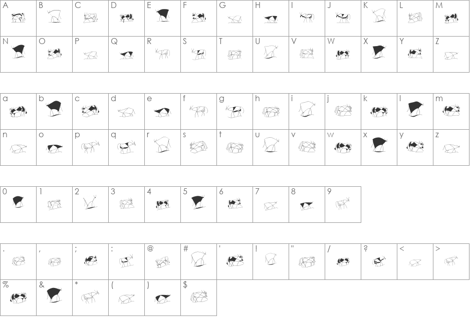 TaurusCowboys font character map preview