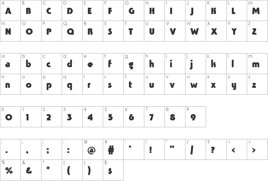 Tavrida font character map preview