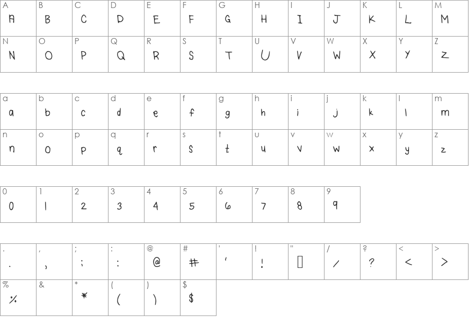 TaylorSHandwriting font character map preview