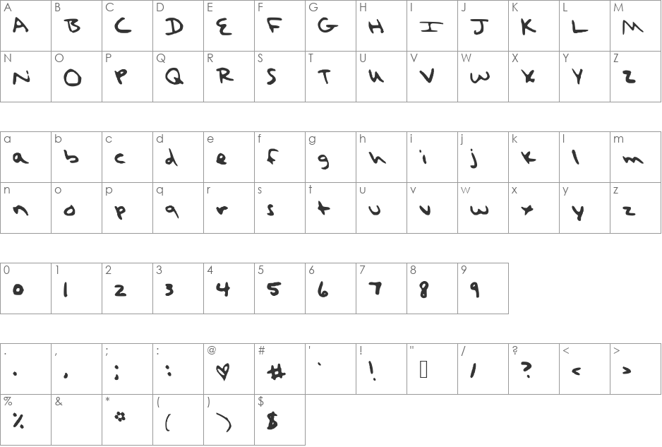 Taylor_Swift_Handwriting_Font font character map preview