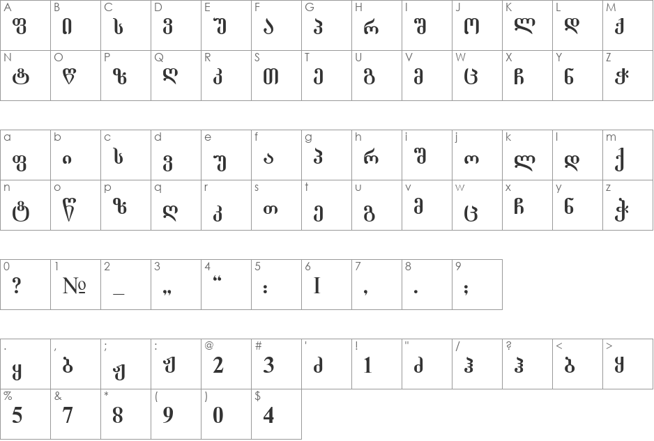 Tbilisi font character map preview
