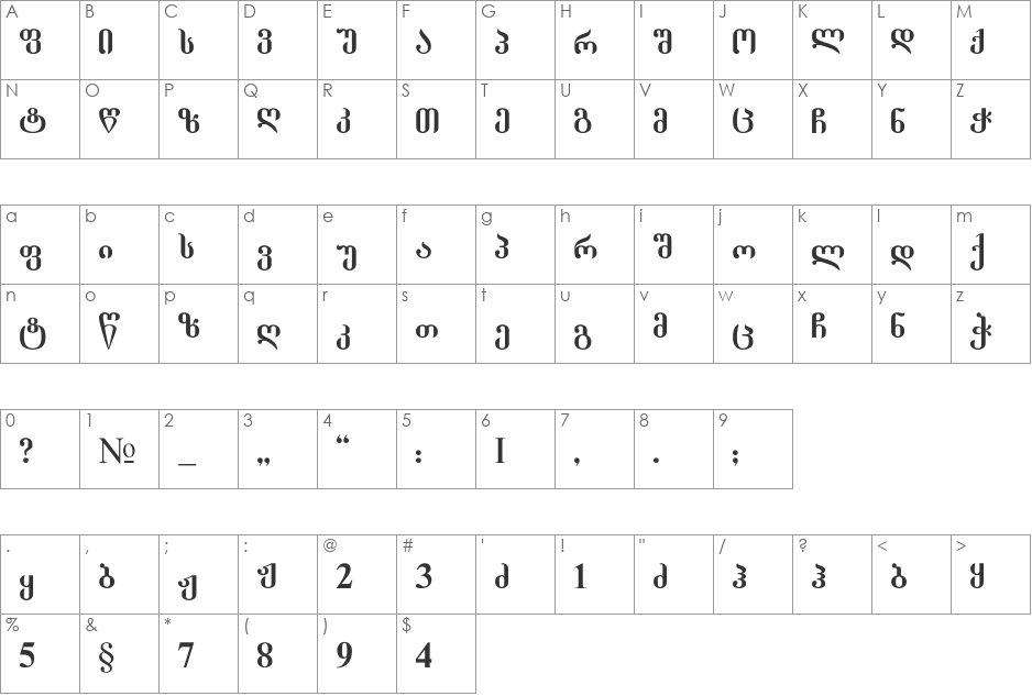 Tbilisi-Normal font character map preview