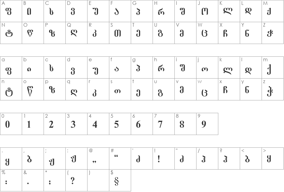 Tbilisi-Normal font character map preview