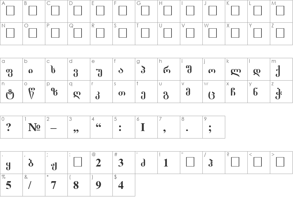 Tbilisuri font character map preview