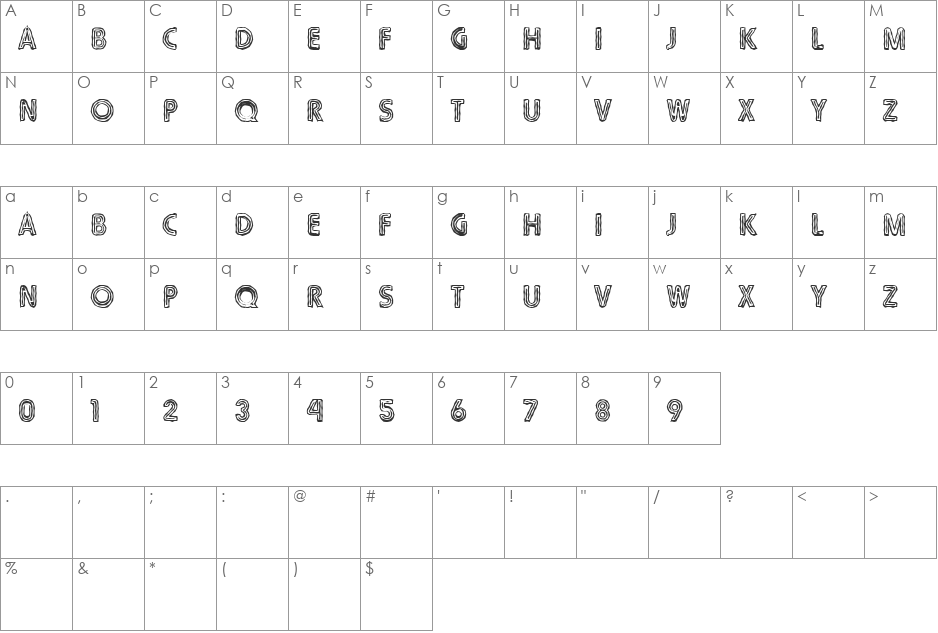TBJ font character map preview
