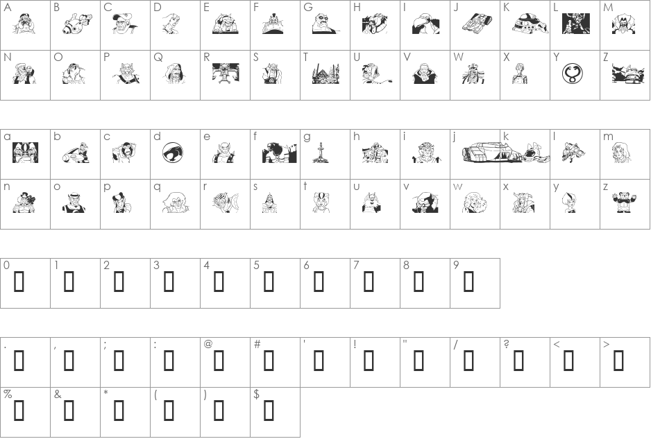 TcatsHo font character map preview