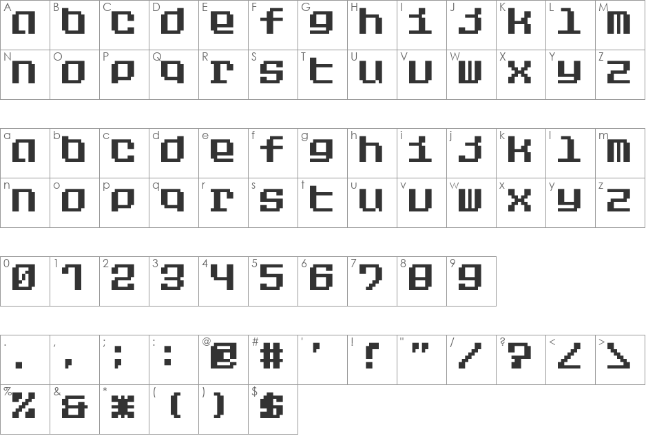 Tdmex Bitmap font character map preview