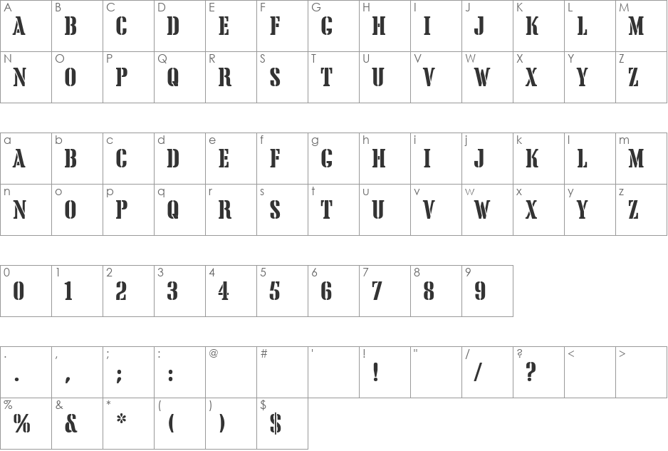 Tea Chest font character map preview