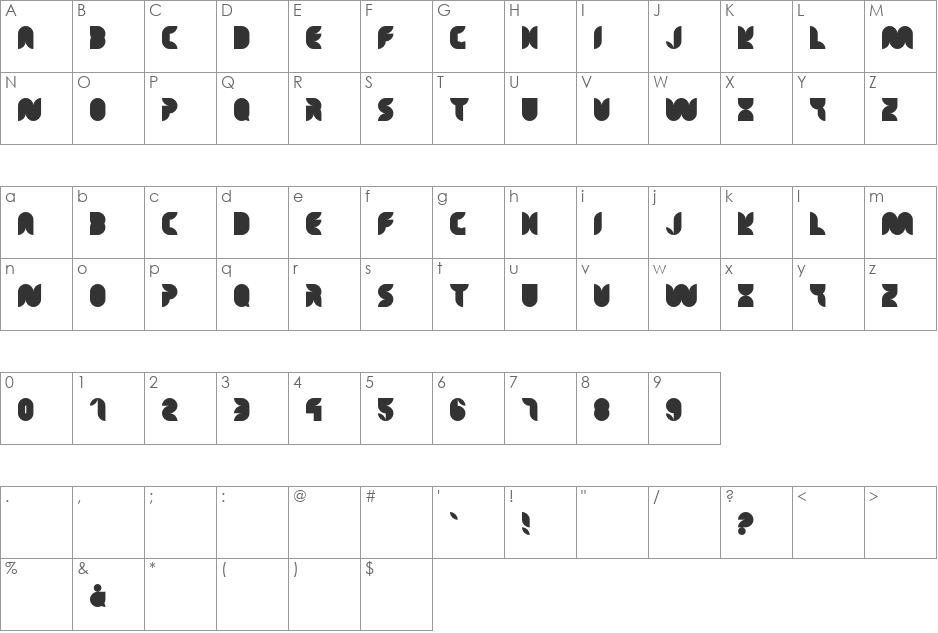 Tea Leaf Caps font character map preview
