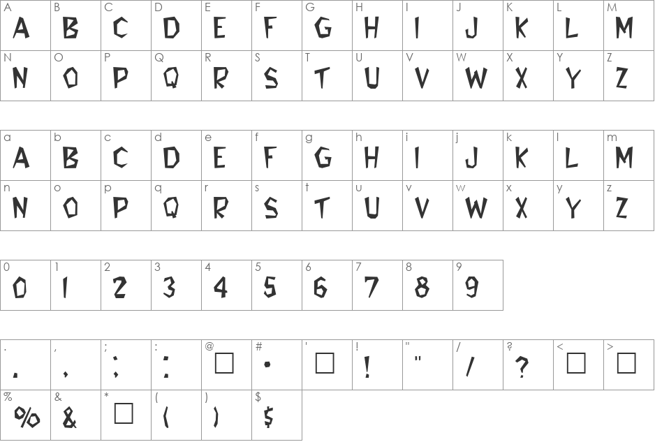 BELINDA font character map preview
