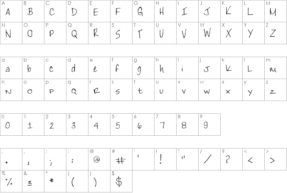 TeacherKim font character map preview