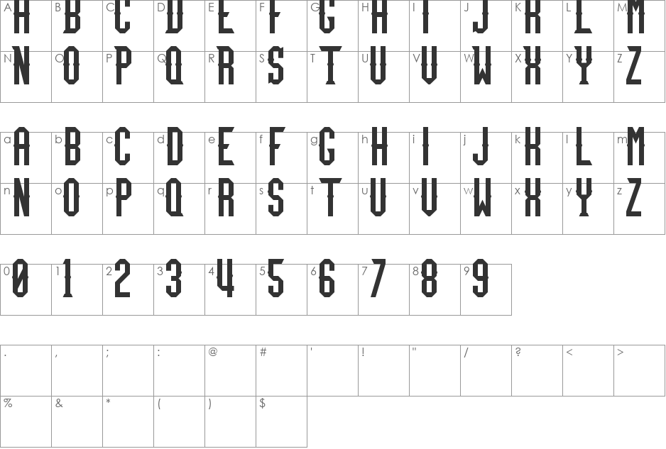 Team Fury font character map preview