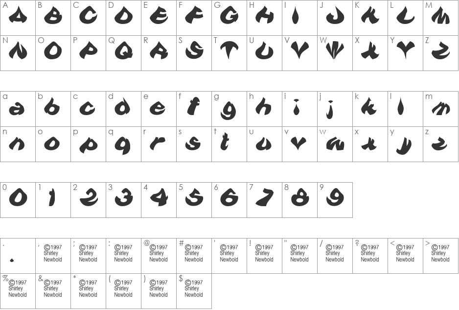 Teardrop! font character map preview