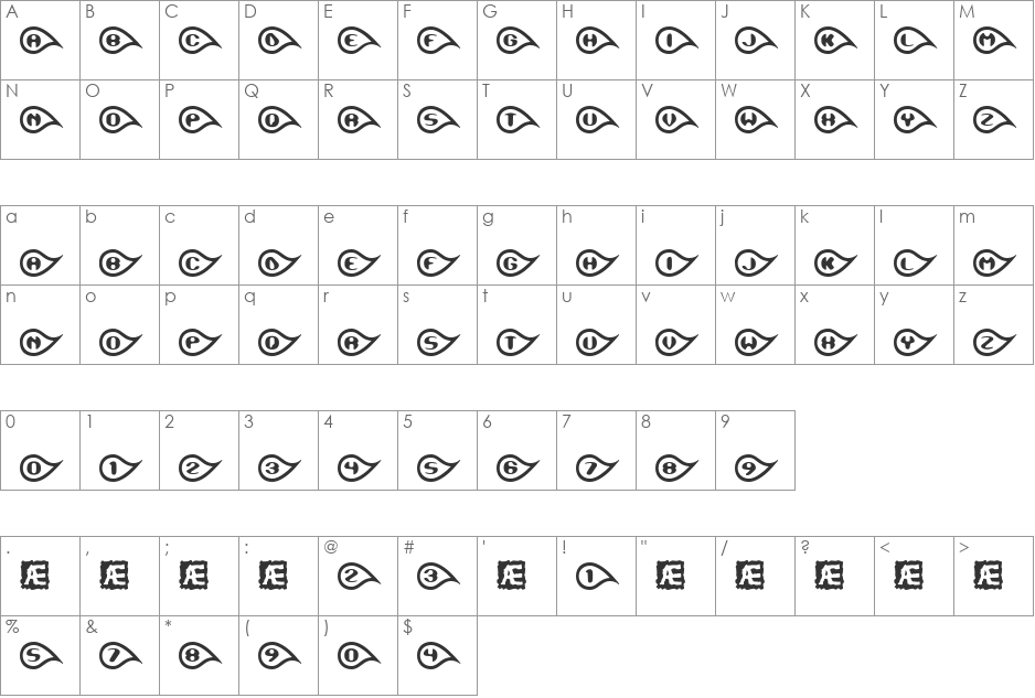 Tearful BRK font character map preview