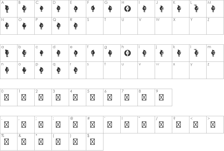 Tearz font character map preview