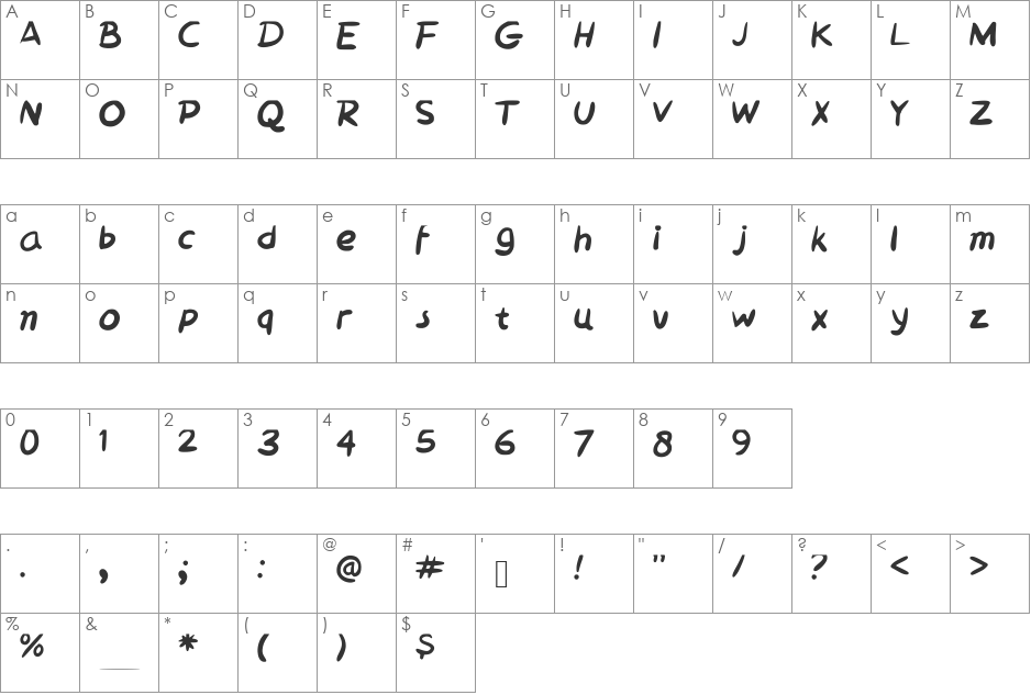 tebal_font font character map preview