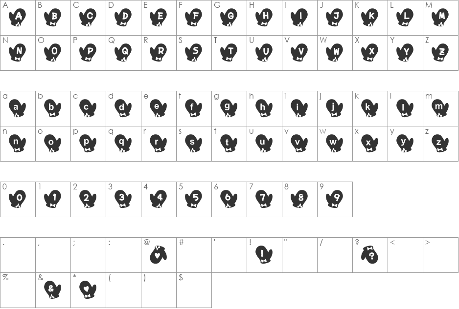 Tebukuro Font font character map preview