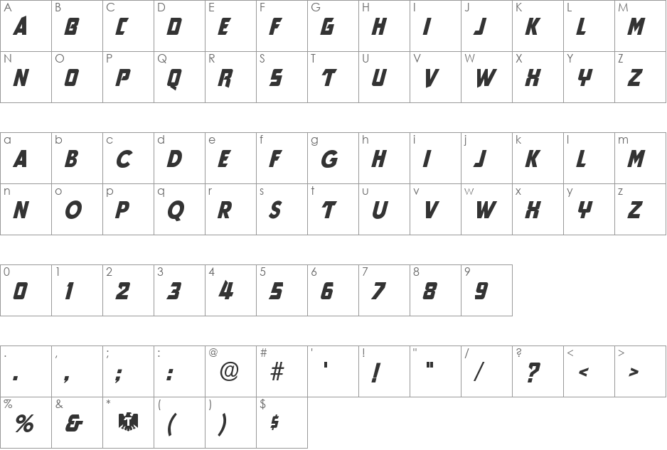 Tecate font character map preview