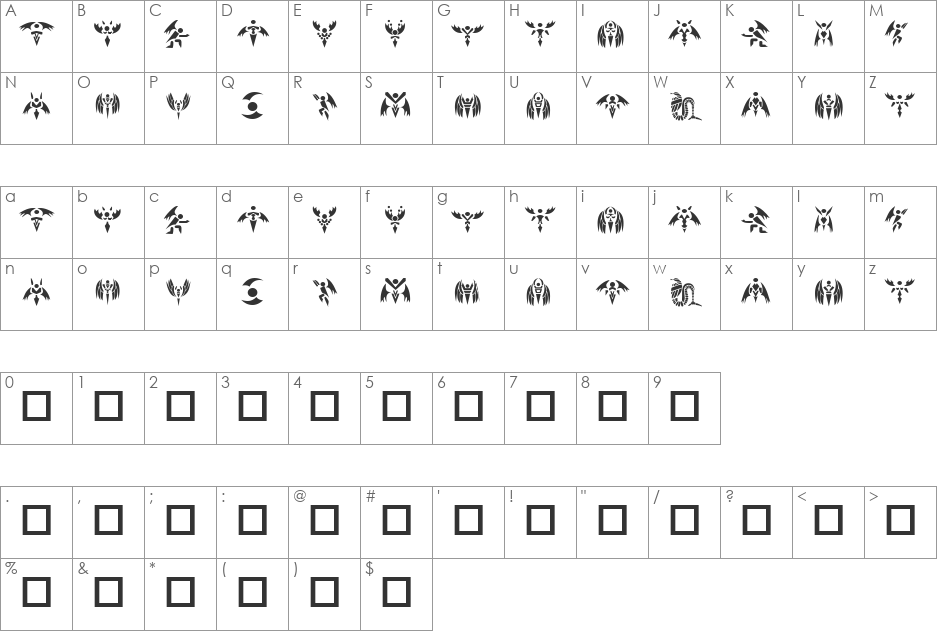 Tech Angels font character map preview