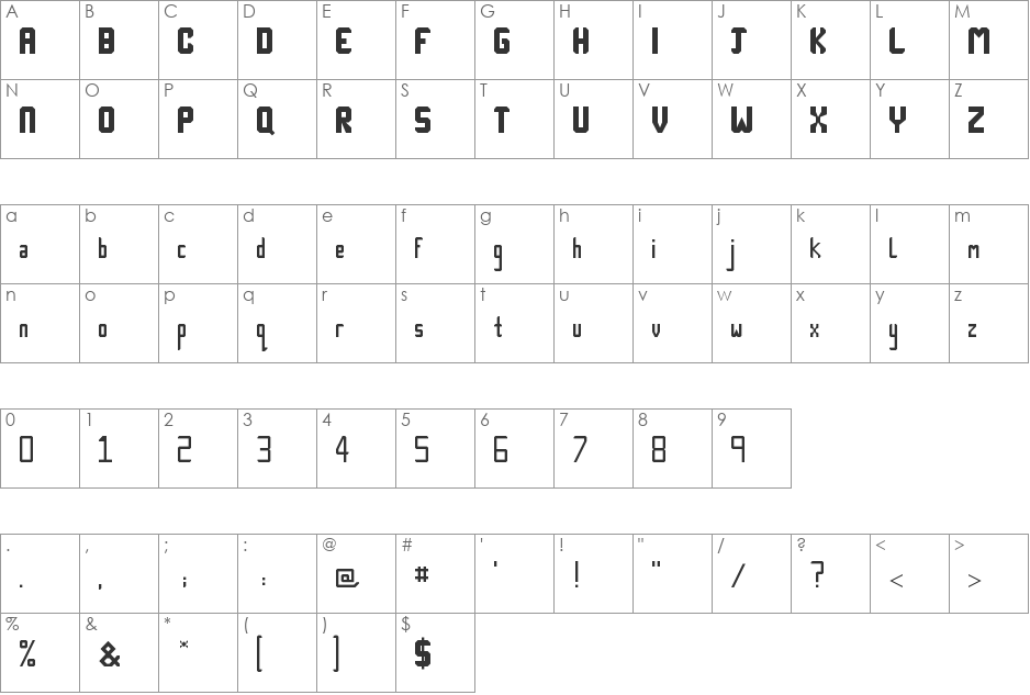 Tech-nick font character map preview