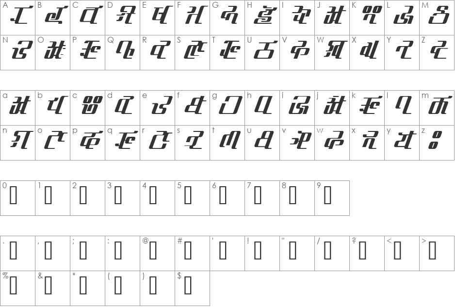 TechBonS font character map preview