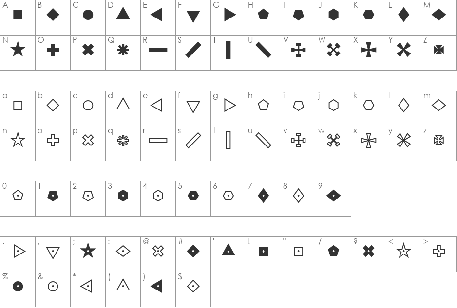 TechGrapha font character map preview