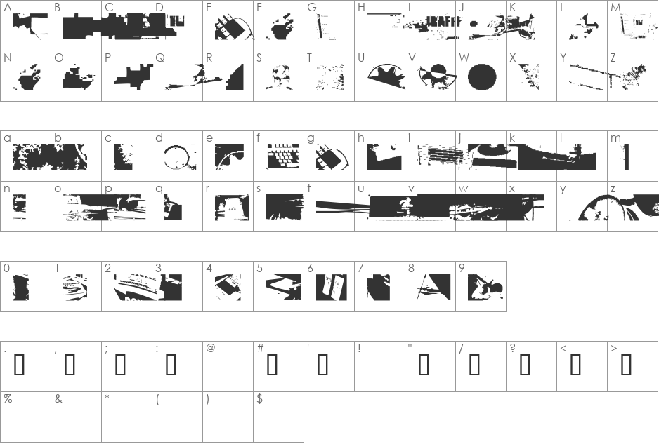 techneck font character map preview