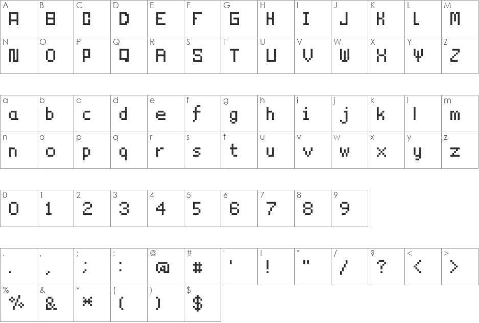 Technicality font character map preview