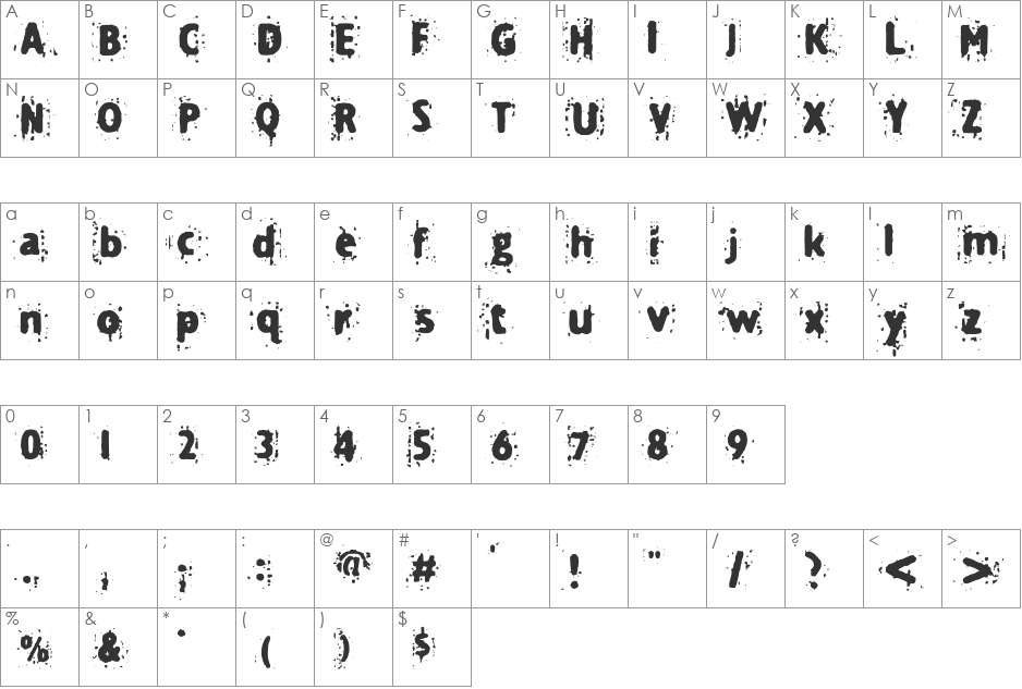 Technine font character map preview