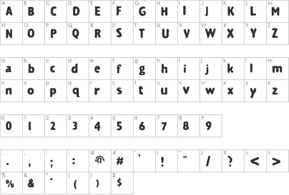 Techninecleen font character map preview