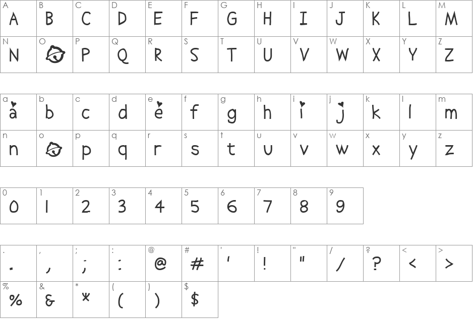 bell doraemon by OUBYC font character map preview