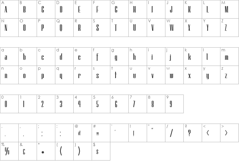 Technique font character map preview